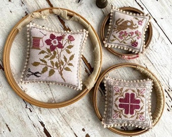 Counted Cross Stitch Pattern, A Walk Through the Garden Pinkeep, Pinkeeps, Primitive Decor, Stacy Nash.  PATTERN ONLY
