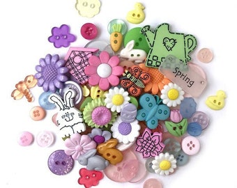 Spring Buttons, Button Value Pack, Spring Flowers, Spring Decor, Garden Decor, Pastel Buttons, Shank Buttons, Buttons Galore & More, VP320