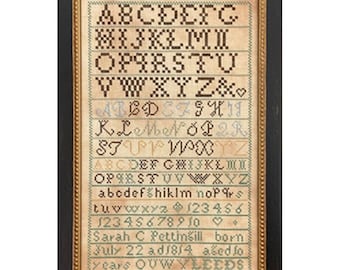 Cross Stitch Pattern, Sarah Pettingill 1824, Antique Reproduction Sampler, Alphabet Sampler, Historical, Just Stitching Along, PATTERN ONLY