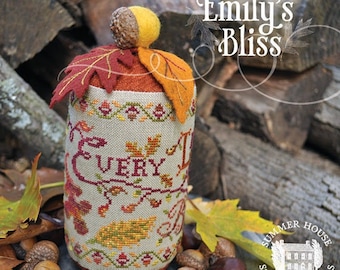 Counted Cross Stitch Pattern, Emily's Bliss, Autumn Decor, Colored Leaves, Drum, Poem, Summer House Stitche Workes, PATTERN ONLY