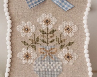 Counted Cross Stitch Pattern, Bouquet of Fleurs Blanches, Spring Decor, Flower Motifs, Pillow Ornament, Collection Tralala, PATTERN ONLY