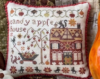 Counted Cross Stitch Pattern, Candy Apple House, Houses on Pumpkin Lane, Autumn, Pansy Patch Quilts and Stitchery, PATTERN ONLY