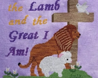 Counted Cross Stitch Pattern, Lion, Lamb, I Am, Pillow Ornament, Easter Decor, Biblical, Dove, Sara Wilbur, Sister Lou Stitches PATTERN ONLY