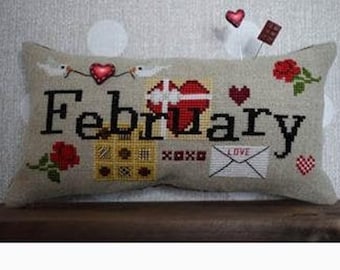 Counted Cross Stitch Pattern, When I Think Of February, Valentine Decor, Pillow Ornament, Hearts, Bowl Filler, Puntinipuntini, PATTERN ONLY