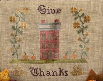 Counted Cross Stitch Pattern, Give Thanks, Autumn Decor, Pillow Ornament, Southern Stitchers Co, Sugar Maple Designs, PATTERN ONLY