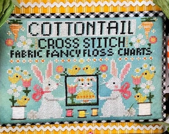 Counted Cross Stitch Pattern, Cottontail Cross Stitch, Spring Decor, Tulips, Bunnies, Stitching with the Housewives, PATTERN ONLY