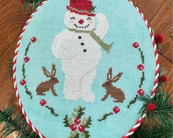 Counted Cross Stitch Pattern, Snowy Friends, Winter Decor, Snowman, Bunnies, Holly Berry Motifs, Tuck Pillow, Rebel Stitcher, PATTERN ONLY