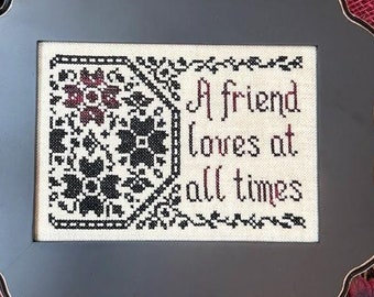 Counted Cross Stitch Pattern, A Friend Loves at All Times, Flower Motifs, Pillow Ornament, Bowl Filler, My Big Toe Designs, PATTERN ONLY