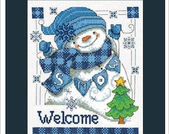 Counted Cross Stitch Pattern, Snow Welcome, Snowman, Winter Decor, Farmhouse Decor, Imaginating, Diane Arthurs, PATTERN or KIT ONLY