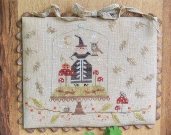 Cross Stitch Pattern, Woodland Witch, Halloween Decor, Owl, Fall, Snails, Mushrooms, Brenda Gervais, PATTERN ONLY