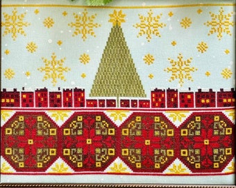 Counted Cross Stitch Pattern, Christmas Village, Christmas Decor, Evergreen, Snowflakes, Yasmin's Made with Love, PATTERN ONLY