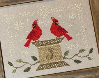 Counted Cross Stitch Pattern, Twin Cardinals, Winter Decor, Snowflakes, Personalize, Inspirational, Crafty Bleubonnet Designs, Pattern ONLY