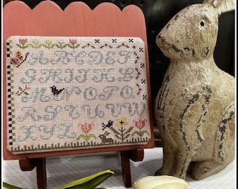 Counted Cross Stitch Pattern, Spring Alphabet, Pillow Ornament, Bunny Motifs, Spring Decor, The Scarlett House, PATTERN ONLY