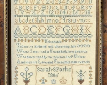 Counted Cross Stitch Pattern, Sarah Sparke 1806, Alphabet Sampler, Friendship Sampler, Reproduction Sampler, Hobby House Press, PATTERN ONLY