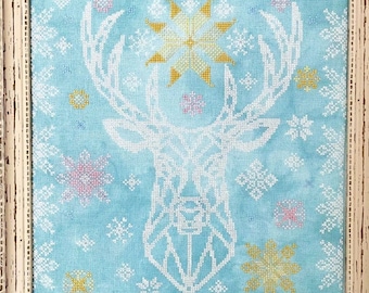 Counted Cross Stitch Pattern, Stag Quaker, Winter Decor, Antler Deer, Snowflakes, Motifs, Yasmin's Made with Love, PATTERN ONLY