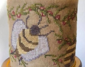 Counted Cross Stitch Pattern, Bee Drum, Honeybees, Honey Bee Pin Keep, Bumble Bee Drum, Pincushion, Dames of the Needle, PATTERN ONLY