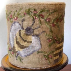 Counted Cross Stitch Pattern, Bee Drum, Honeybees, Honey Bee Pin Keep, Bumble Bee Drum, Pincushion, Dames of the Needle, PATTERN ONLY