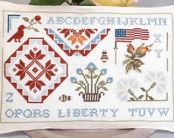 Counted Cross Stitch Pattern, Liberty Quaker, Motif Sampler, Americana, Pillow, Bowl Filler, Samplers and Primitives, PATTERN ONLY