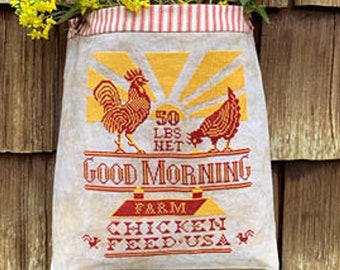 Counted Cross Stitch Pattern, Chicken Feed Sack, Farmhouse Decor, Farm Chicken, Rooster, Hen, Sun, Carriage House Samplings, PATTERN ONLY