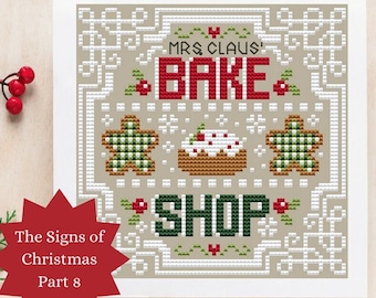 Counted Cross Stitch, Signs of Christmas, Bake Shop, Sleigh Rides, Candy Canes, Snowflake Motifs, Shannon Christine Designs, PATTERN ONLY