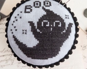 Counted Cross Stitch Pattern, Boo Pin Drum, Monochromatic, Halloween Decor, Ghost, Luminous Fiber Arts, PATTERN ONLY