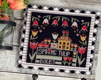 Counted Cross Stitch Pattern, Calendar Crates, March, Spring Decor, Tulips, Tulip Bulbs, Stitching Housewives, PATTERN ONLY