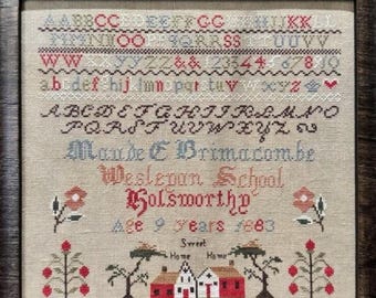PRE-Order, Counted Cross Stitch Pattern, Maude Brimacombe 1883, Antique Reproduction Sampler, Alphabet, The Scarlett House, PATTERN ONLY