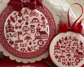 Counted Cross Stitch Pattern, Schoolhouse in the Round, Monochromatic, School Decor Motifs, J B W Designs, PATTERN ONLY