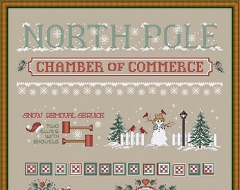 Counted Cross Stitch Pattern, North Pole, Christmas Decor, Christmas Banner, St. Nicholas, Snowman, Sue Hillis Designs, PATTERN ONLY