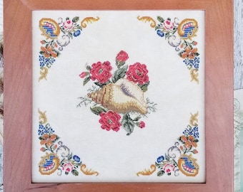 Counted Cross Stitch, Sally's Shore, Sampler, Roses, Summer Decor, Seashell, Garden Decor, Victorian Reproduction, Liz Mathews, PATTERN ONLY