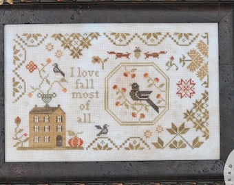 Cross Stitch Pattern, Feels Like Fall, Autumn Decor, Quaker Motifs, Saltbox House, Brenda Gervais, PATTERN ONLY