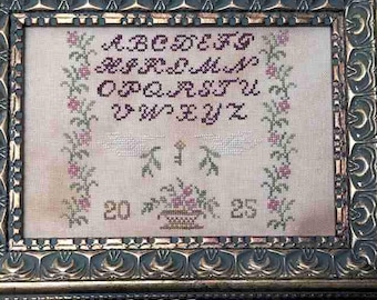 Counted Cross Stitch, Peace Sampler, Flower Motifs, Lily Motifs, Pillow, Alphabet Sampler, Flower Basket, The Mindful Needle, PATTERN ONLY