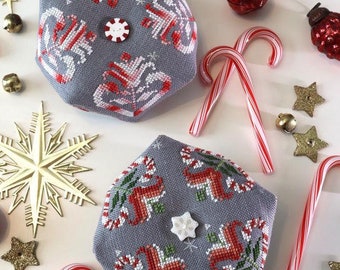 Counted Cross Stitch Pattern, Candy Cane Biscornu, Christmas Decor, Pillow Ornament, Bowl Filler, Pin Keep, The Blue Flower, PATTERN ONLY