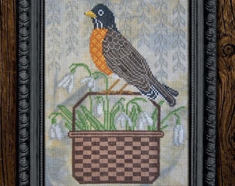 Counted Cross Stitch Pattern, First Signs of Spring, Flower Basket, A Time For All Seasons, Robin, Cottage Garden Samplings , PATTERN ONLY