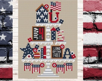 Counted Cross Stitch, USA Tier, Patriotic, Flags, Summer Decor, Independence Day, July 4th, Americana, Erin Elizabeth Designs, PATTERN ONLY