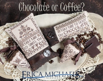 Cross Stitch Pattern, Chocolate or Coffee, Berries, Pillow Ornaments, Bowl Fillers, Pincushions, Erica Michaels, PATTERN ONLY
