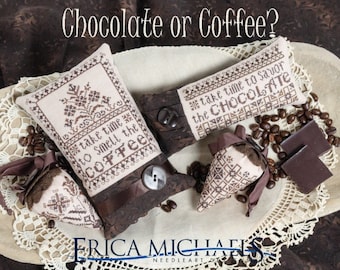 Cross Stitch Pattern, Chocolate or Coffee, Berries, Pillow Ornaments, Bowl Fillers, Pincushions, Erica Michaels, PATTERN ONLY