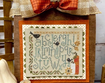 Counted Cross Stitch, Autumn Alphabet, Fall Decor, Pumpkins, Crows, Acorns, Oak Leaves, Lindsey Weight, Primrose Cottage Stitches