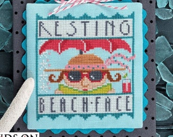 Counted Cross Stitch Pattern, Resting Beach Face, Beach Decor, Summer Decor, Cottage Chic, Hands On Design, PATTERN ONLY