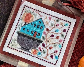 Counted Cross Stitch, Finally Fall, Autumn Decor, Pillow Ornament, Bowl Filler, Motifs, Pumpkins, Vine, Annie Beez Folk Art, PATTERN ONLY