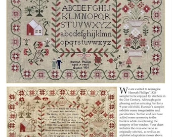 Counted Cross Stitch Pattern, Hannah Phillips 1826, Reproduction Sampler, Floral Motifs, Alphabet, Needlework Press, PATTERN ONLY