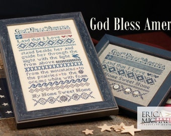 Counted Cross Stitch Pattern, God Bless America, Patriotic Decor, Americana, Shabby Cottage, Erica Michaels, PATTERN ONLY