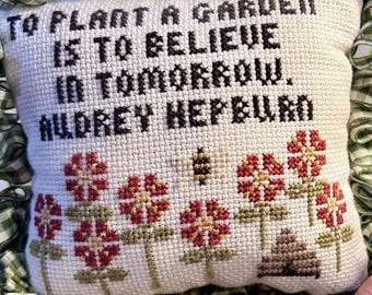 Counted Cross Stitch Pattern, Tomorrow's Garden, Spring Decor, Pillow Ornament, Bowl Filler, Bee, Violets & Verses, PATTERN ONLY