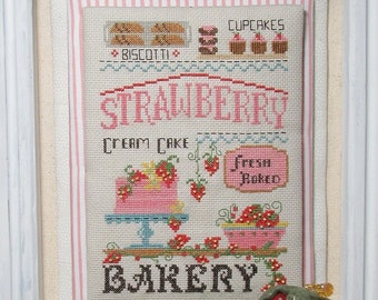 Counted Cross Stitch Pattern, Strawberry Bakery, At the Bakery Series, Strawberries, Cupcakes, Biscotti,  KiraLyn's Needlearts, PATTERN ONLY