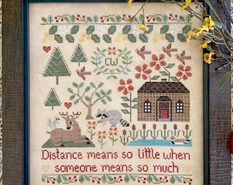 PRE-Order, Counted Cross Stitch Pattern, No Distance Too Far, Folk Art, Primitive, Nature, Personalize, Teresa Kogut, PATTERN ONLY