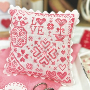 Counted Cross Stitch Pattern, Valentine's Day Quaker, Monochromatic, Love, Heart Motifs, Primrose Cottage Stitches, PATTERN ONLY