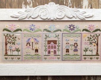 Counted Cross Stitch, Spring Social, Cross Stitch Patterns, Easter, Spring Decor, April Showers, Country Cottage Needleworks, PATTERN ONLY