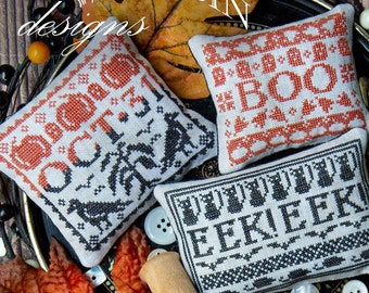 Cross Stitch Pattern, Slightly Spooky, Halloween Decor, Halloween Motifs, Pillow Ornaments, Little Robin Designs, PATTERN ONLY
