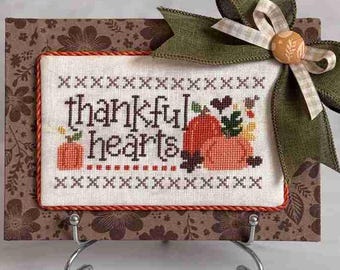 Counted Cross Stitch Pattern, Thankful Hearts, Bowl Filler, Thanksgiving Decor, Pillow Ornament, Cherry Hill Stitchery, PATTERN ONLY