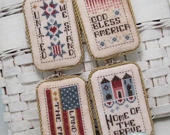 Counted Cross Stitch Pattern, America Tiny Tags, Pillow Ornaments, Bowl Fillers, Americana Motifs, KiraLyn's Needlearts, PATTERN ONLY